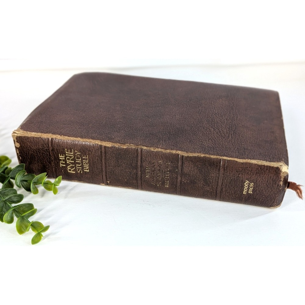 BISON GRAIN!✝️Vntg Ryrie Study Bible NASB 1978 Red Letter Moody Press Tab Index